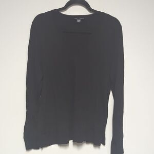 Katherine Barclay Elegant Black Long Sleeve V neck Sweater